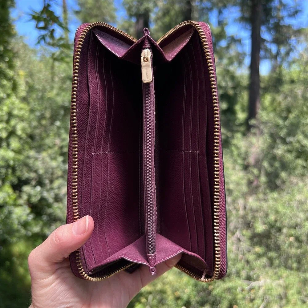 COACH Long Zip-Around Purple Crossgrain Leather Wallet Gold Hardware AUTHENTIC